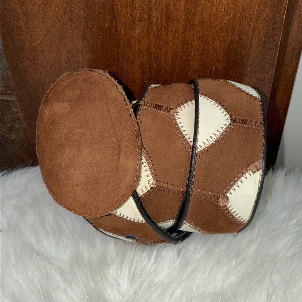 Two Tone Suede Patchwork Belt Unique Fun Rare Sta… - image 2